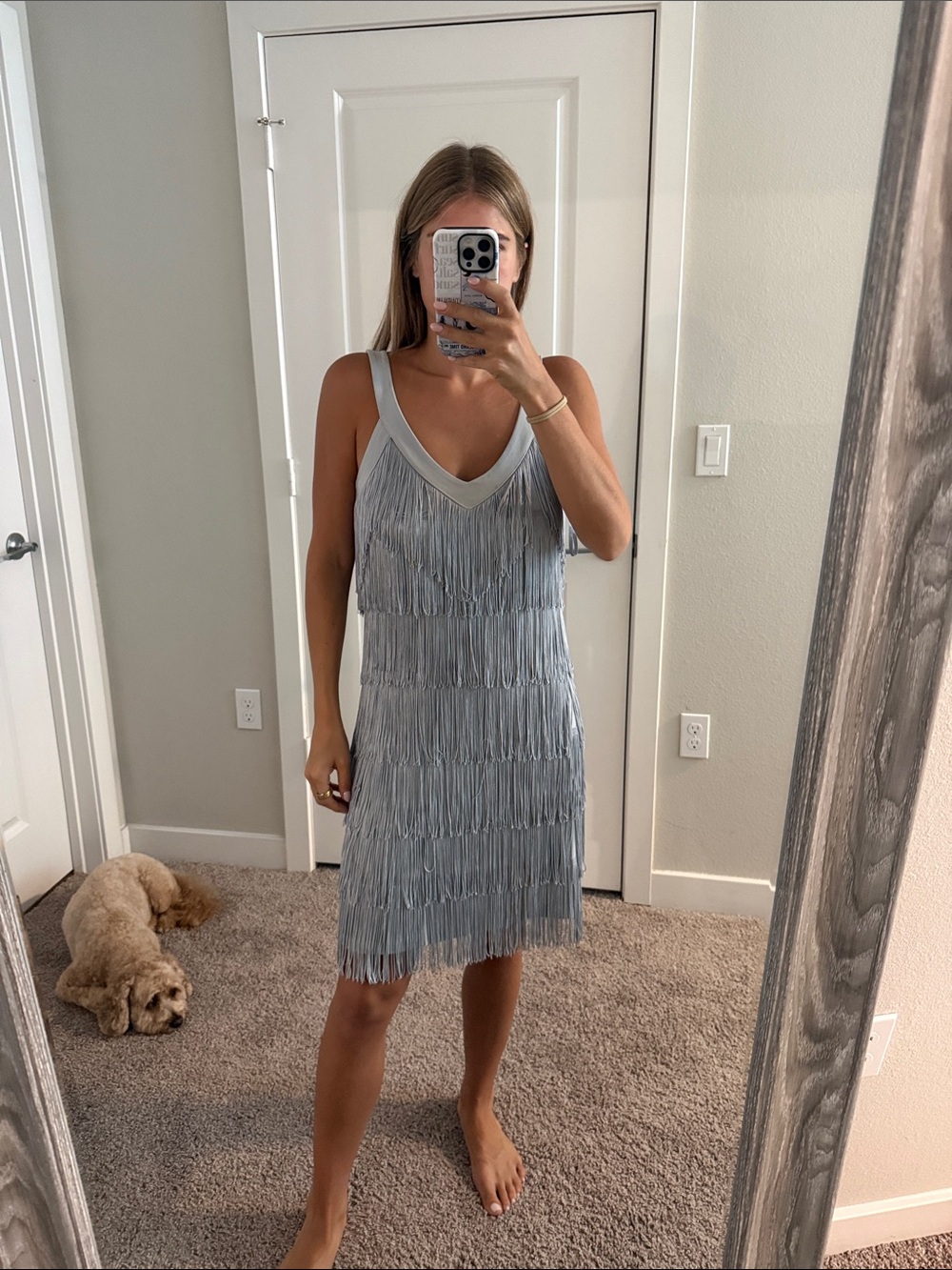 White House black market fringe dress